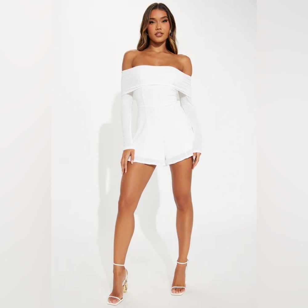 Fashion Nova Off Shoulder Romper - Ivory